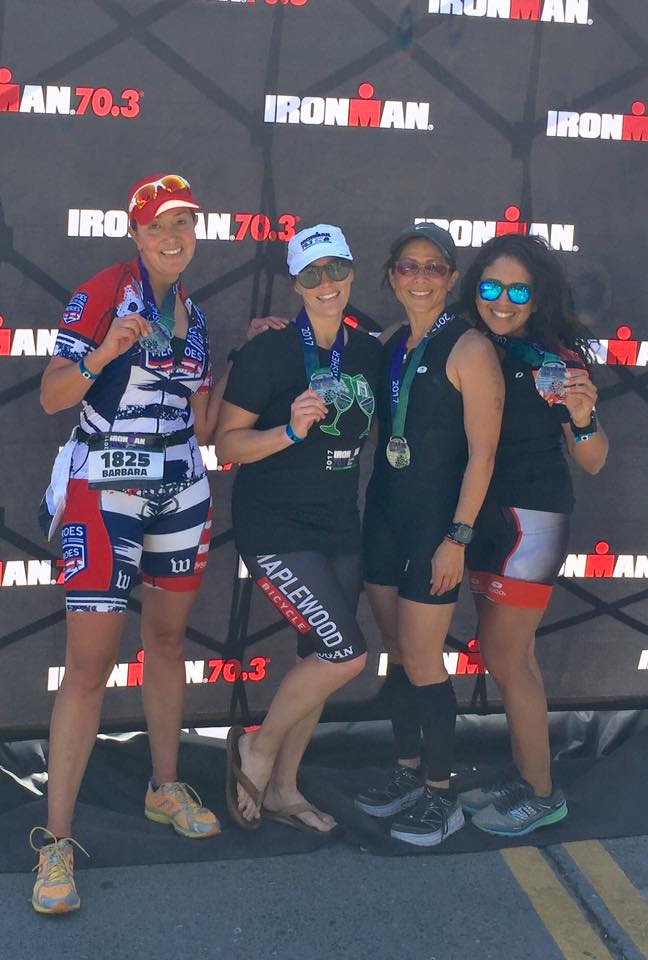 half iron man finisher medals with the ladies!